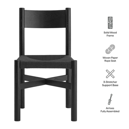 Alvia Oak Wood Dining Side Chair With Woven Seat in Black