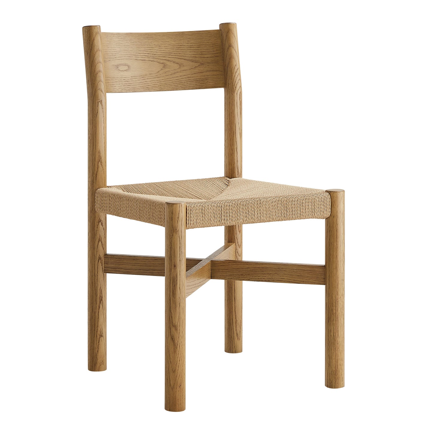 Wells Oak Wood Dining Side Chair With Woven Seat in Weathered Oak