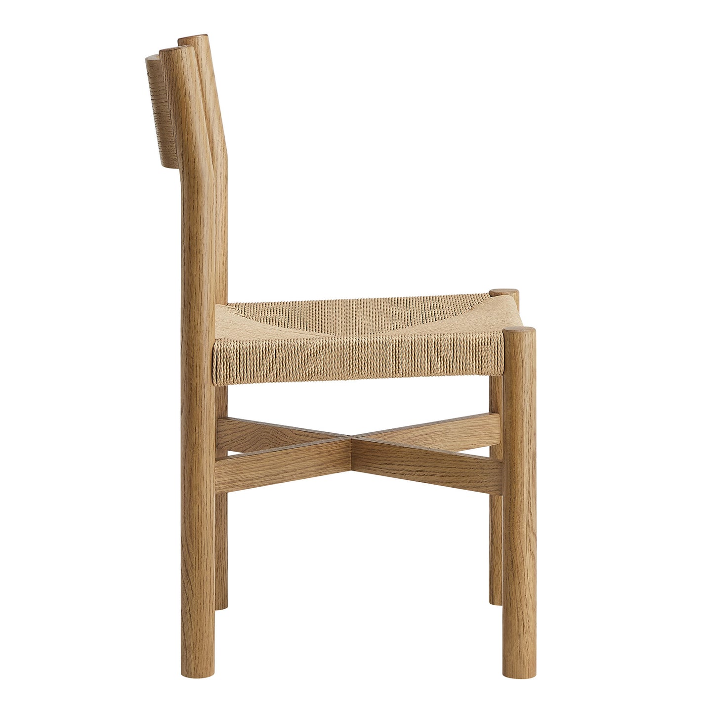 Wells Oak Wood Dining Side Chair With Woven Seat in Weathered Oak