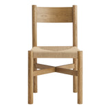 Wells Oak Wood Dining Side Chair With Woven Seat in Weathered Oak