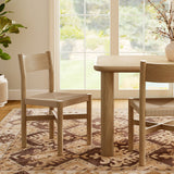 Wells Oak Wood Dining Side Chair With Woven Seat in Weathered Oak