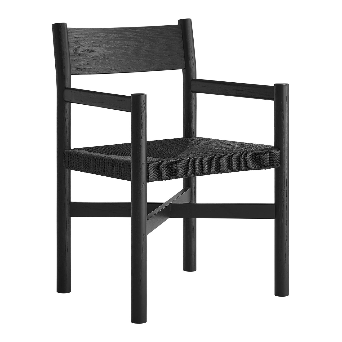Wells Oak Wood Dining Armchairs With Woven Seats Set of 2 in Black