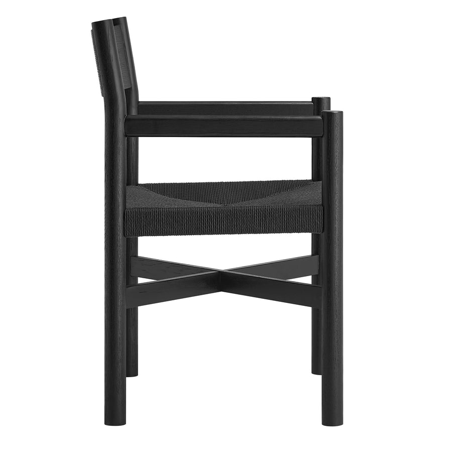 Wells Oak Wood Dining Armchairs With Woven Seats Set of 2 in Black
