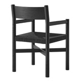 Wells Oak Wood Dining Armchairs With Woven Seats Set of 2 in Black