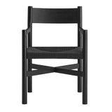 Wells Oak Wood Dining Armchairs With Woven Seats Set of 2 in Black