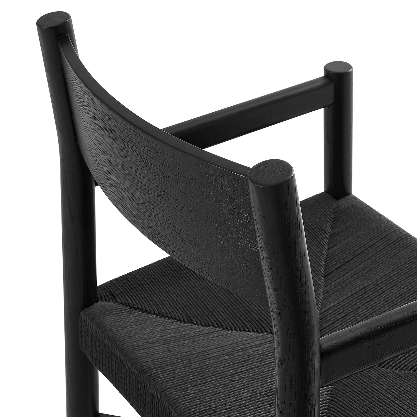 Wells Oak Wood Dining Armchairs With Woven Seats Set of 2 in Black