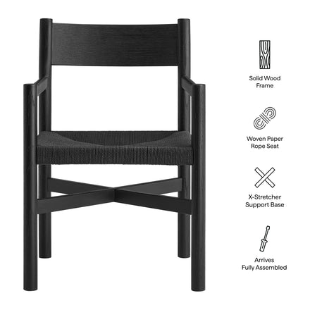 Alvia Oak Wood Dining Armchairs With Woven Seats Set of 2 in Black