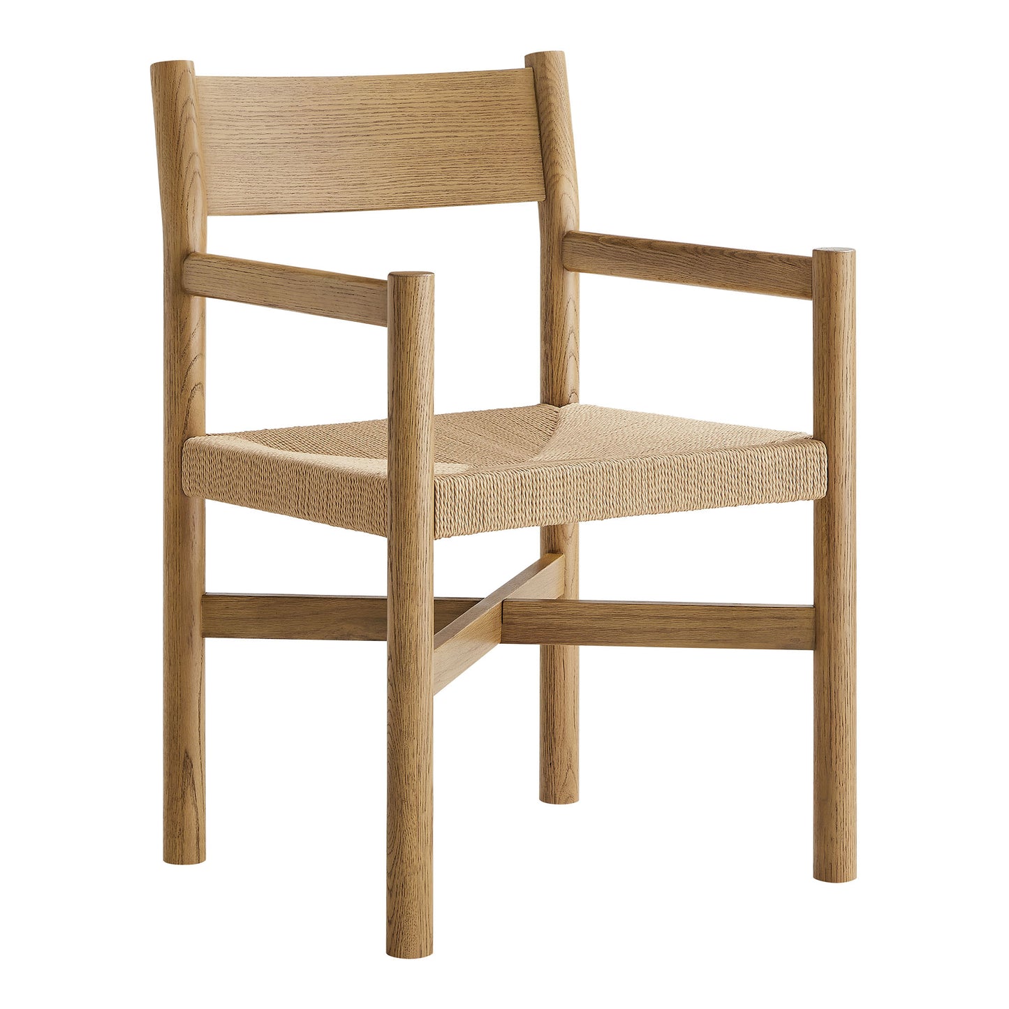 Wells Oak Wood Dining Armchairs With Woven Seats Set of 2 in Weathered Oak