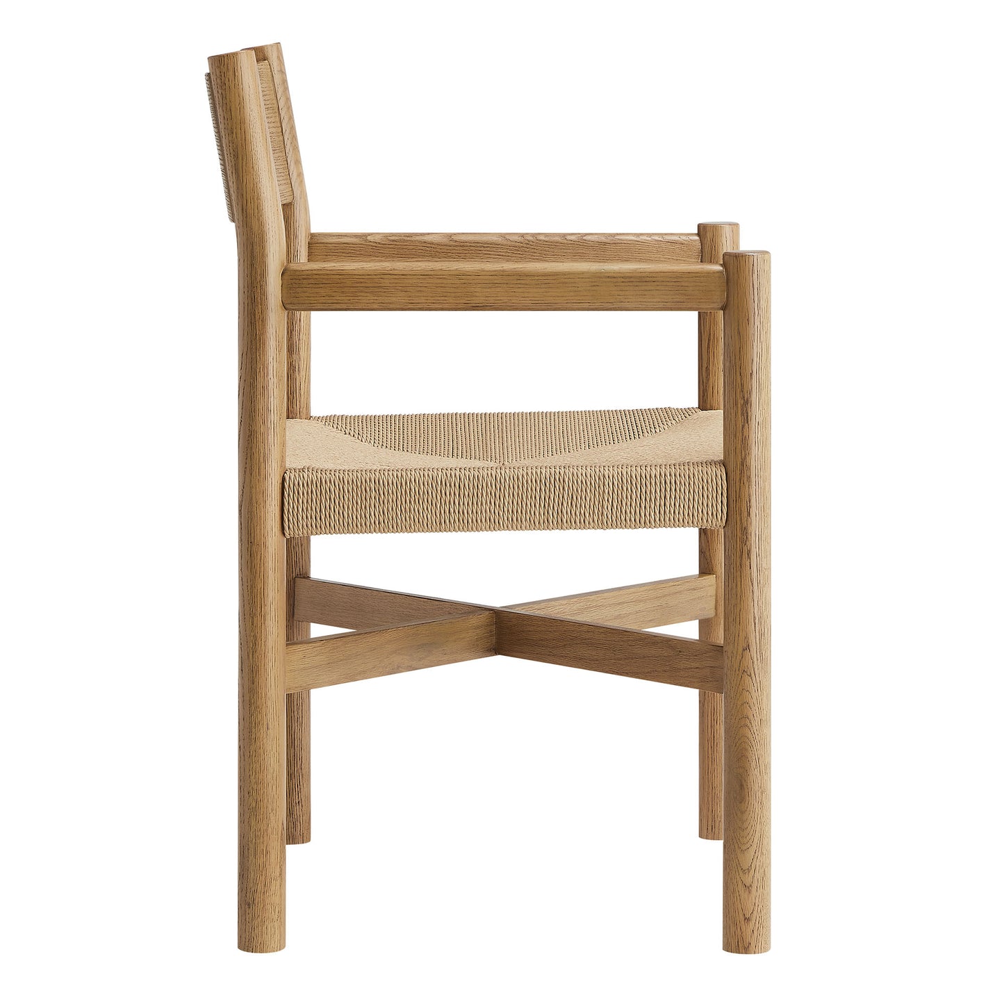 Wells Oak Wood Dining Armchairs With Woven Seats Set of 2 in Weathered Oak