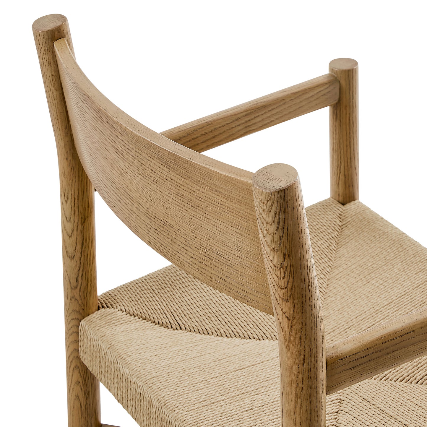 Wells Oak Wood Dining Armchairs With Woven Seats Set of 2 in Weathered Oak