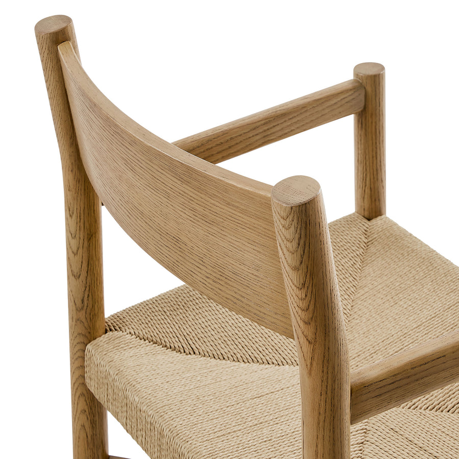 Wells Oak Wood Dining Armchairs With Woven Seats Set of 2 in Weathered Oak