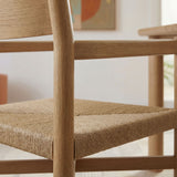 Wells Oak Wood Dining Armchairs With Woven Seats Set of 2 in Weathered Oak