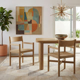 Wells Oak Wood Dining Armchairs With Woven Seats Set of 2 in Weathered Oak