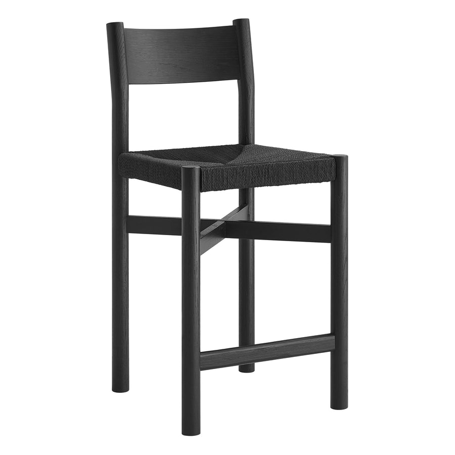 Wells Oak Wood Counter Stools With Woven Seats Set of 2 in Black