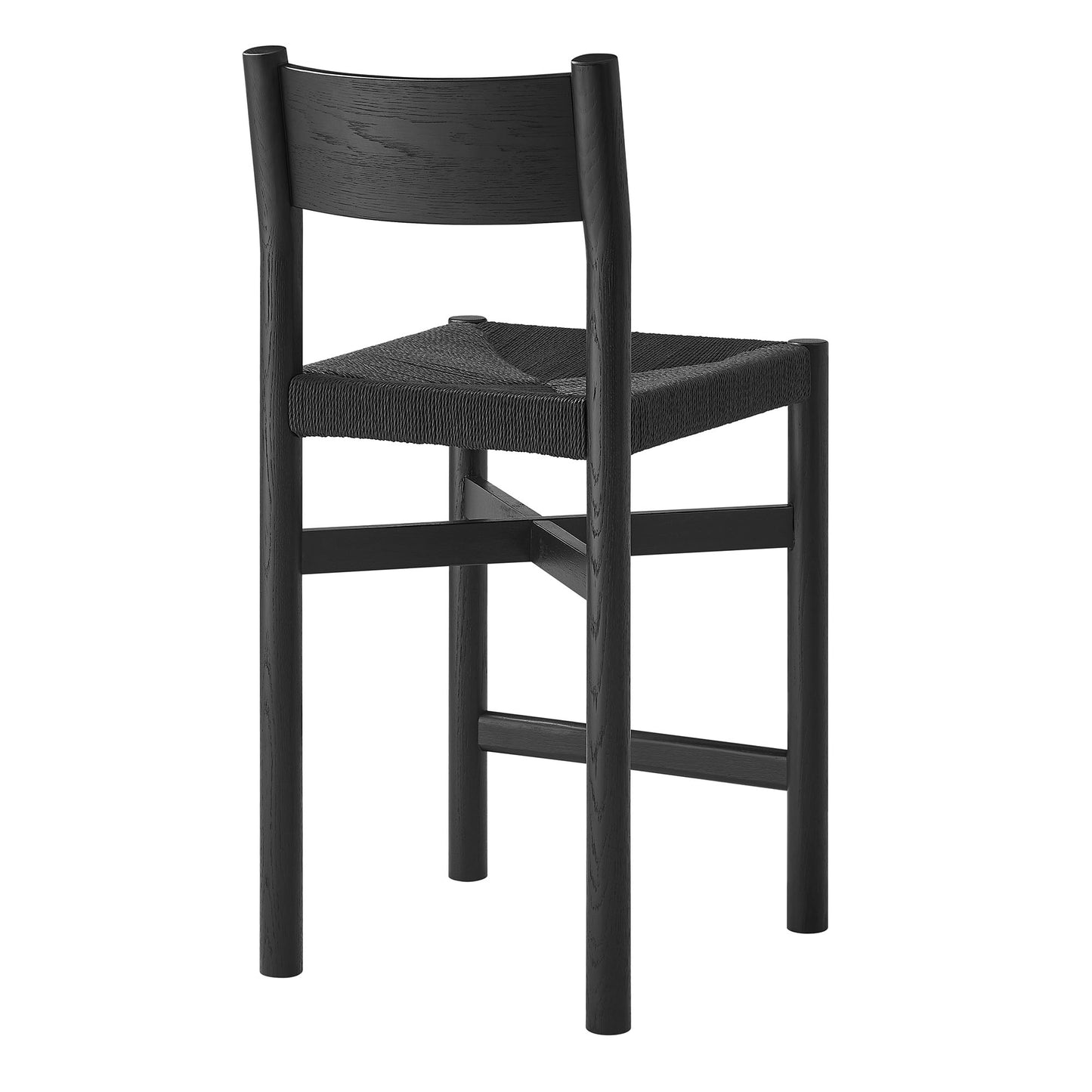 Wells Oak Wood Counter Stools With Woven Seats Set of 2 in Black