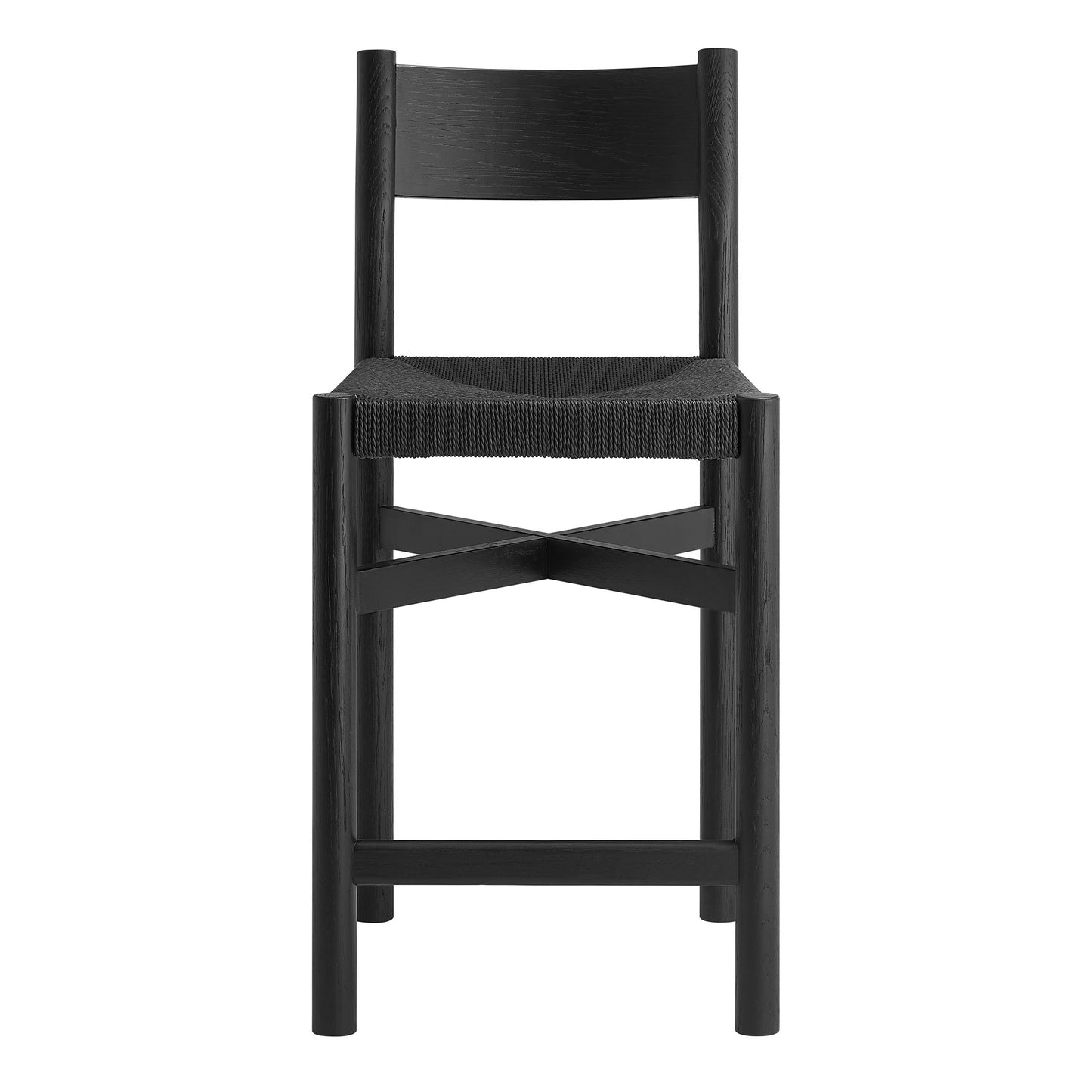 Wells Oak Wood Counter Stools With Woven Seats Set of 2 in Black