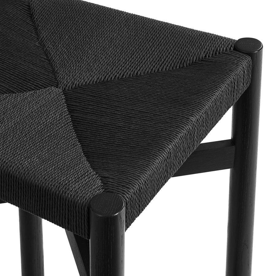 Wells Oak Wood Counter Stools With Woven Seats Set of 2 in Black