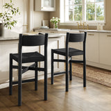 Wells Oak Wood Counter Stools With Woven Seats Set of 2 in Black