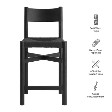 Alvia Oak Wood Counter Stools With Woven Seats Set of 2 in Black
