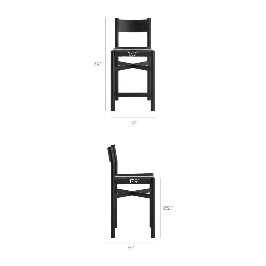 Wells Oak Wood Counter Stools With Woven Seats Set of 2 in Black