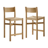 Wells Oak Wood Counter Stools With Woven Seats Set of 2 in Weathered Oak