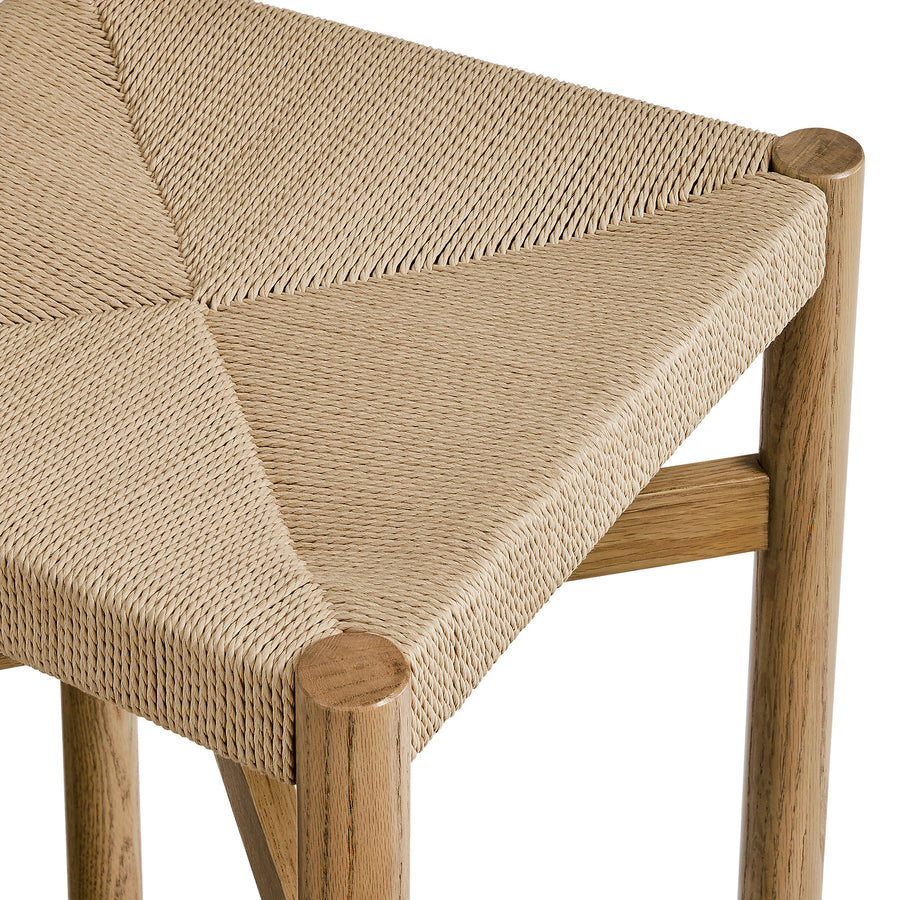 Wells Oak Wood Counter Stools With Woven Seats Set of 2 in Weathered Oak