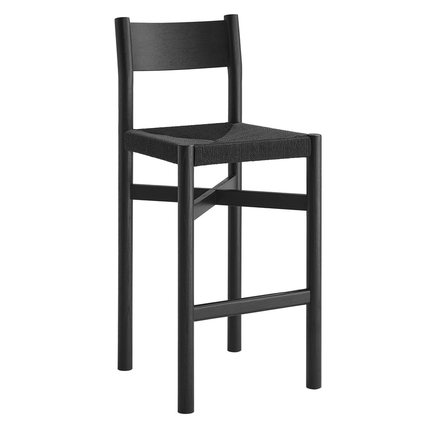Wells Oak Wood Bar Stools With Woven Seats Set of 2 in Black