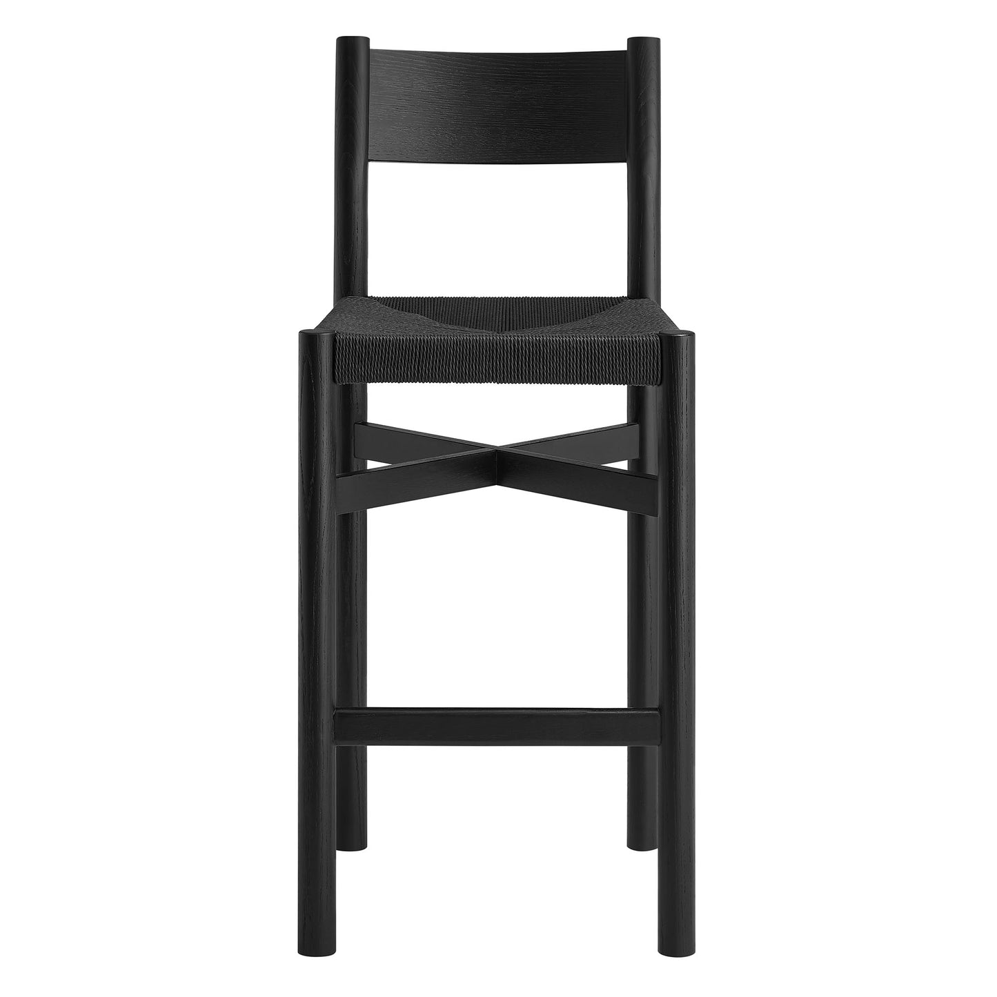 Wells Oak Wood Bar Stools With Woven Seats Set of 2 in Black