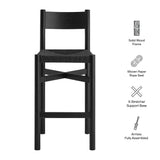 Wells Oak Wood Bar Stools With Woven Seats Set of 2 in Black