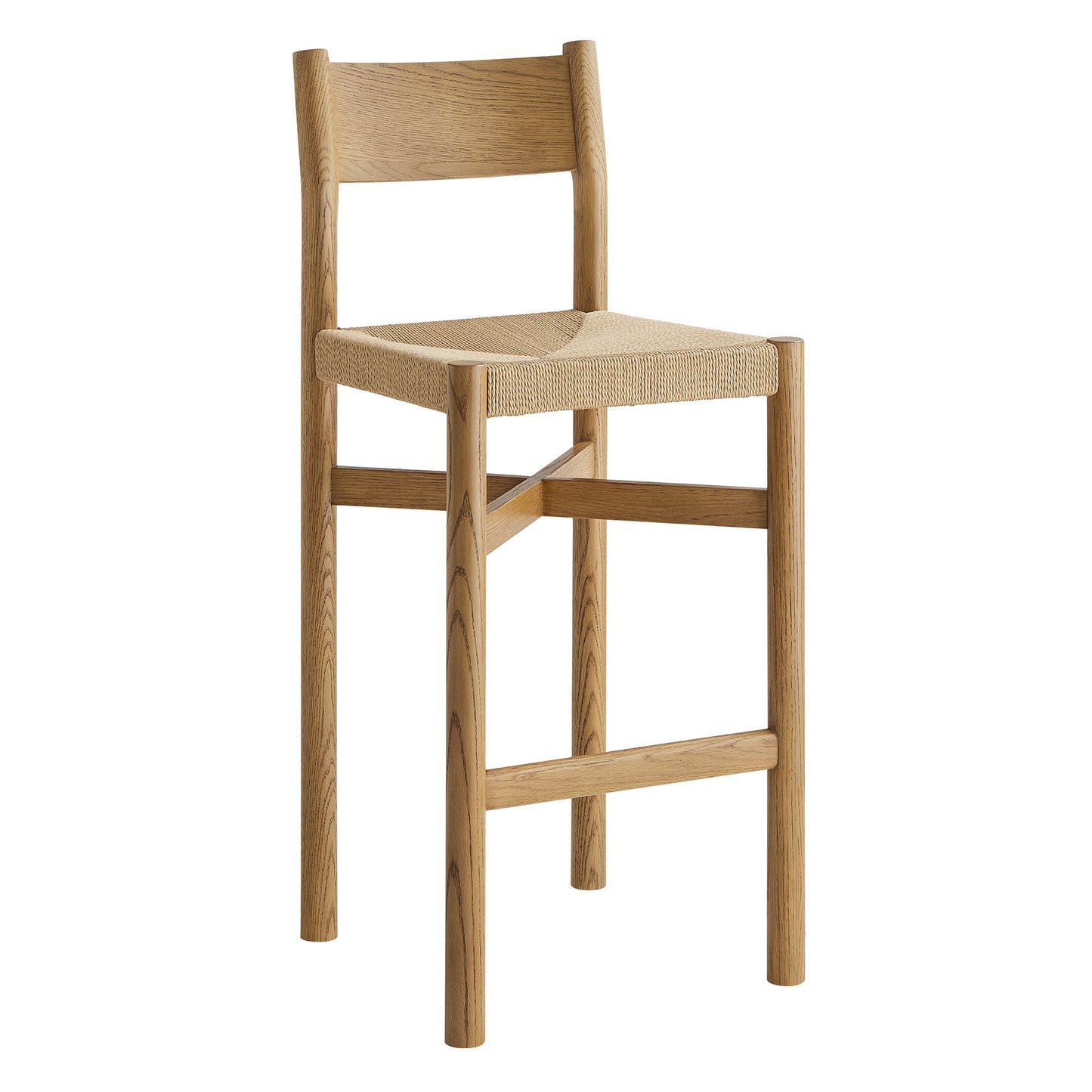 Wells Oak Wood Bar Stools With Woven Seats Set of 2 in Weathered Oak