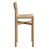 Wells Oak Wood Bar Stools With Woven Seats Set of 2 in Weathered Oak