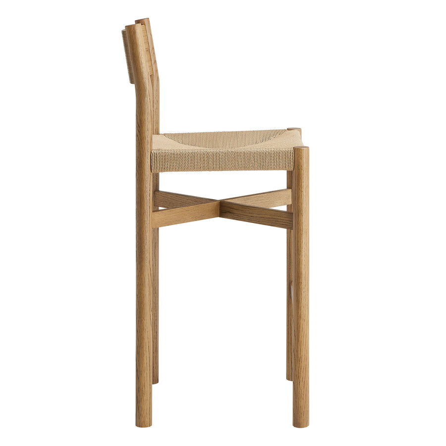 Wells Oak Wood Bar Stools With Woven Seats Set of 2 in Weathered Oak