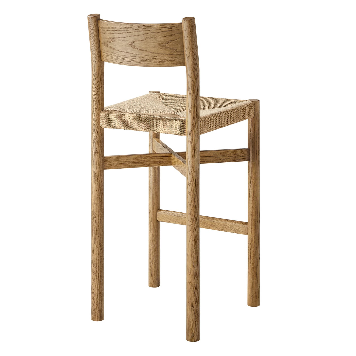 Wells Oak Wood Bar Stools With Woven Seats Set of 2 in Weathered Oak