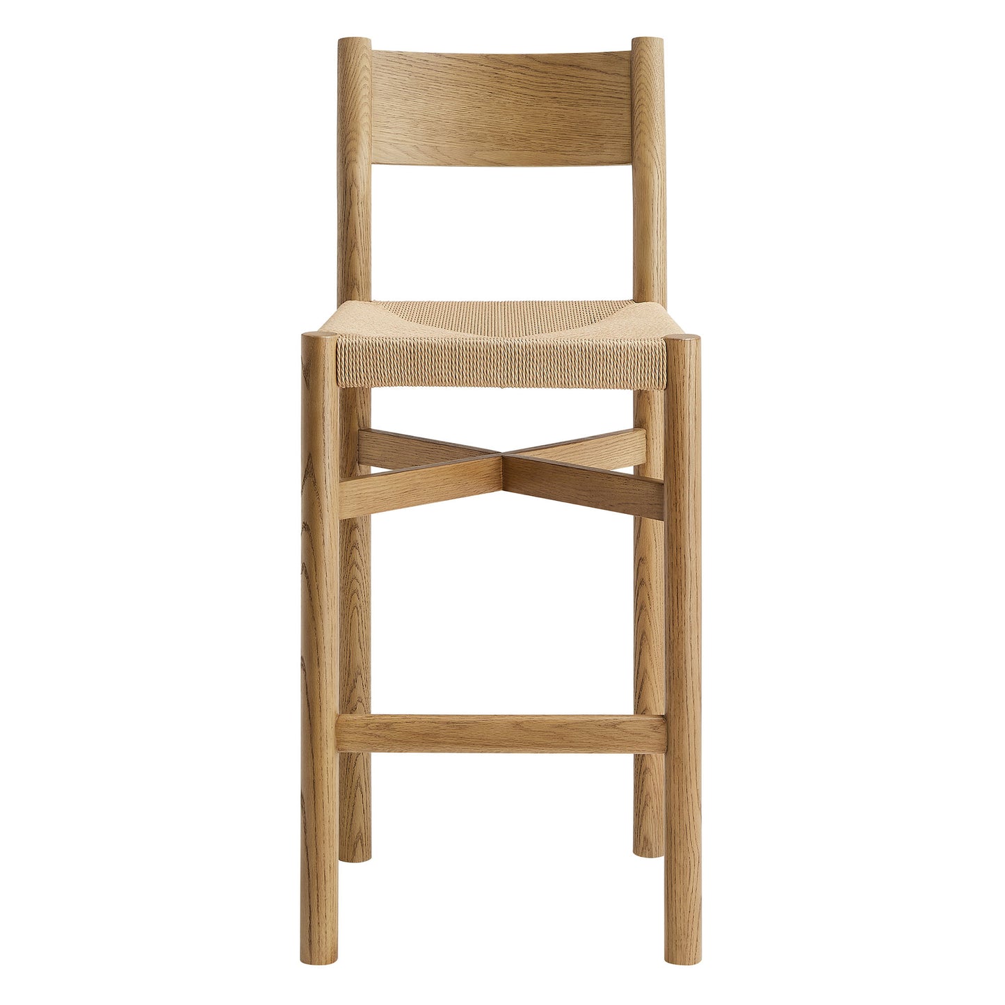 Wells Oak Wood Bar Stools With Woven Seats Set of 2 in Weathered Oak