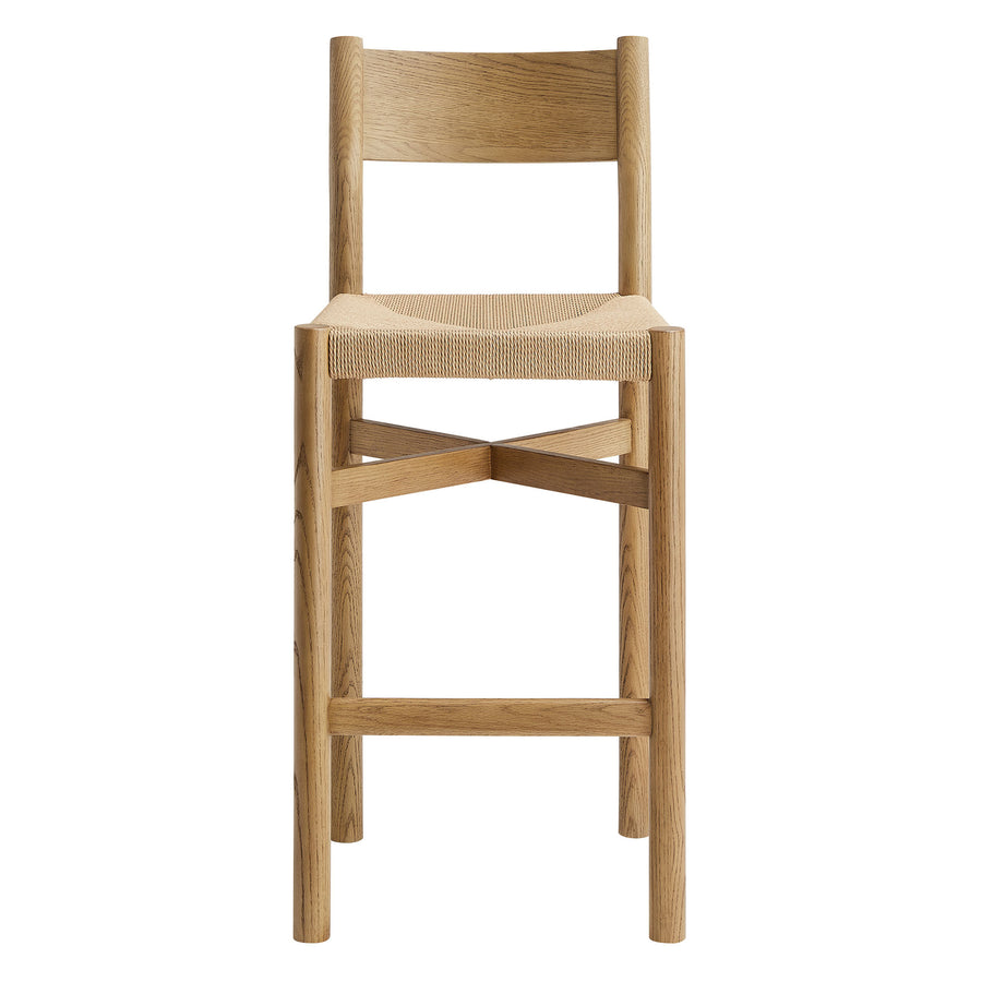 Wells Oak Wood Bar Stools With Woven Seats Set of 2 in Weathered Oak