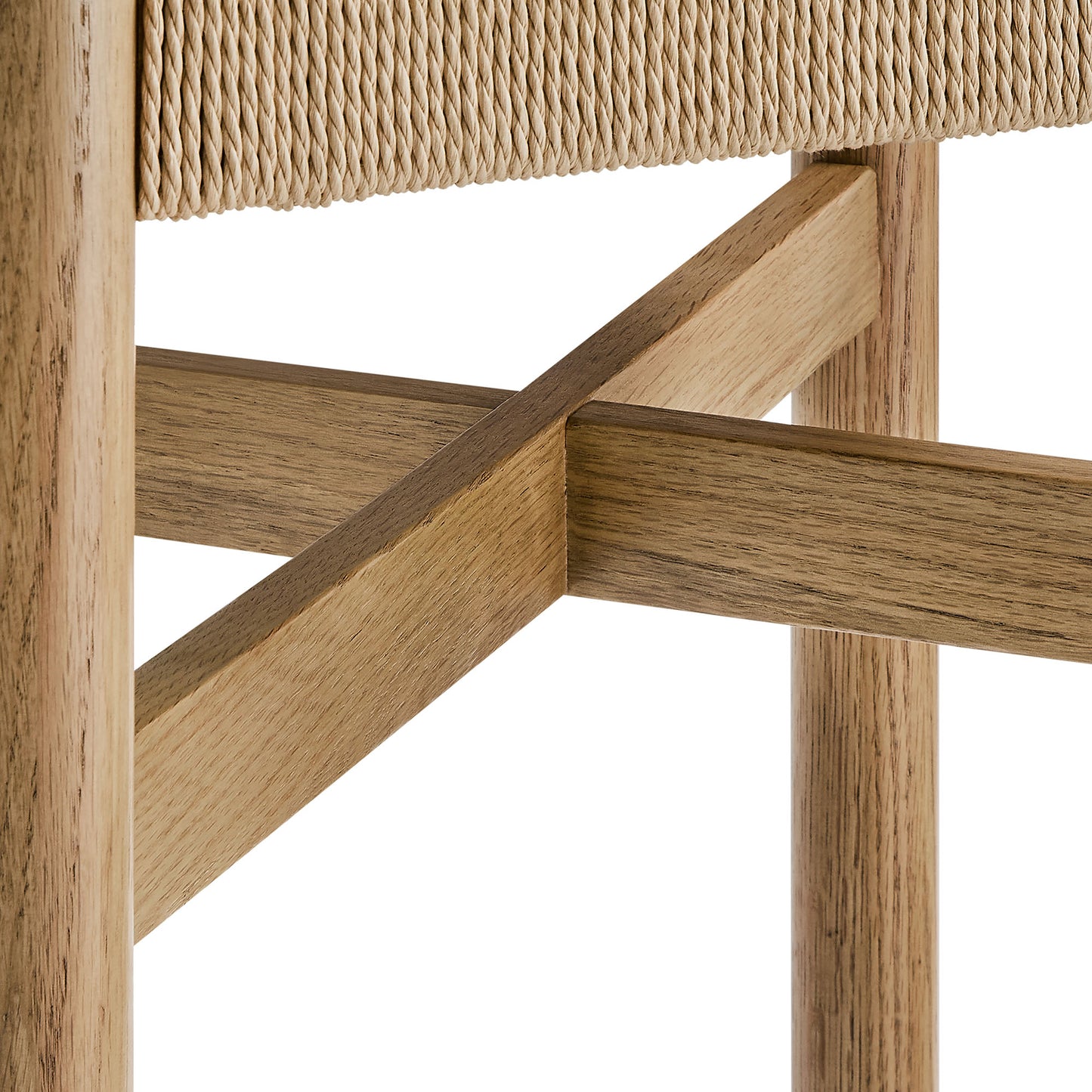 Wells Oak Wood Bar Stools With Woven Seats Set of 2 in Weathered Oak