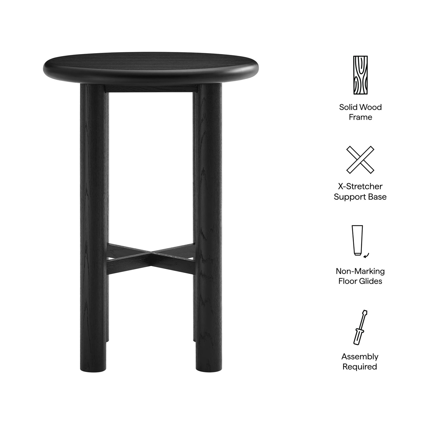 Wells Round 30" Oak Wood Bar Table in Black