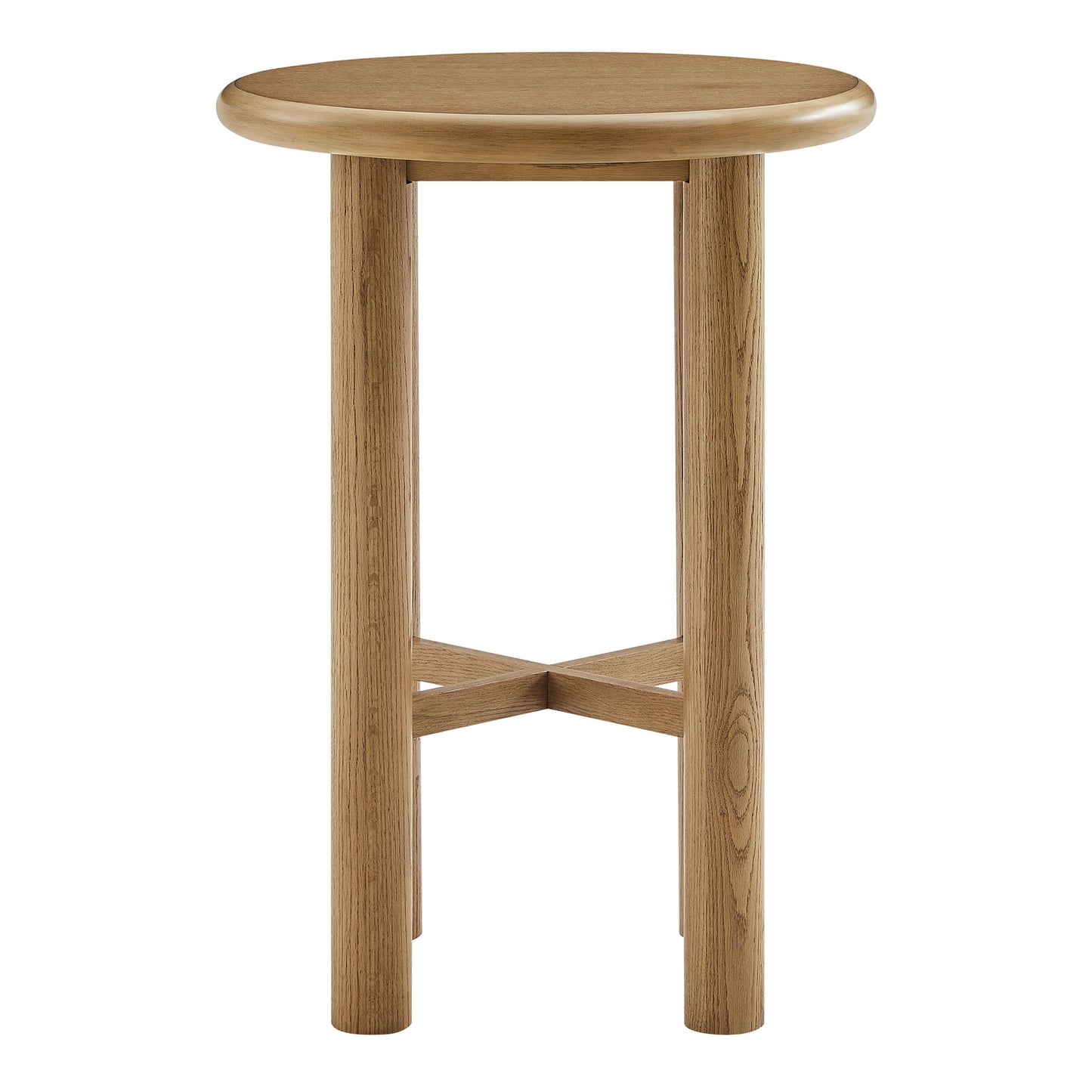 Wells Round 30" Oak Wood Bar Table in Weathered Oak