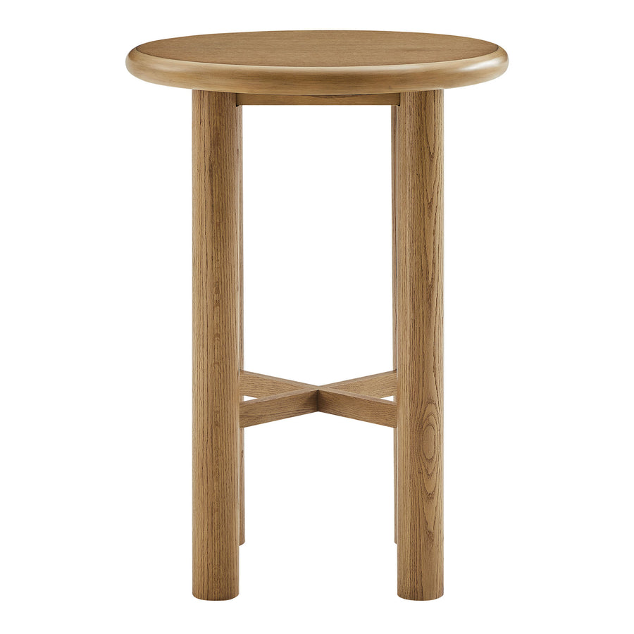Wells Round 30" Oak Wood Bar Table in Weathered Oak