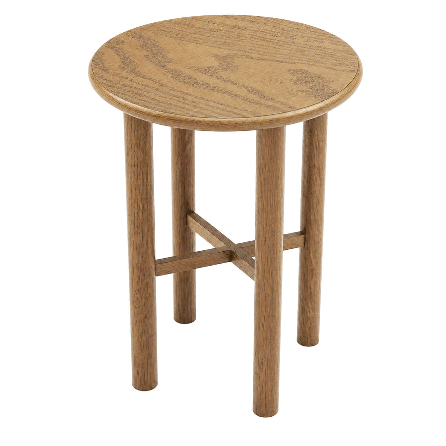 Wells Round 30" Oak Wood Bar Table in Weathered Oak