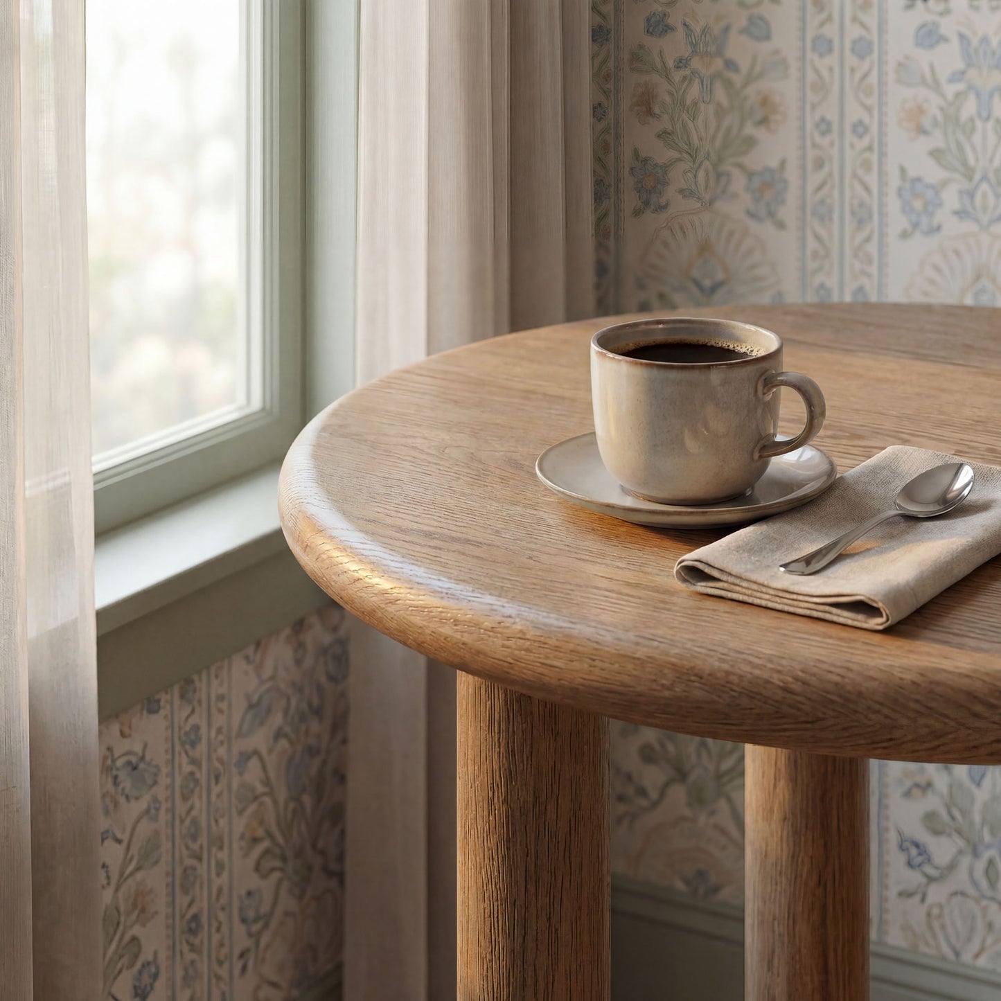 Wells Round 30" Oak Wood Bar Table in Weathered Oak