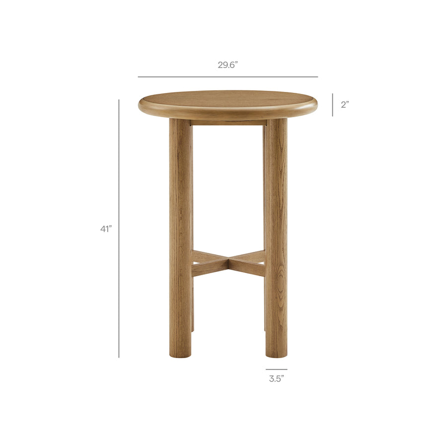 Wells Round 30" Oak Wood Bar Table in Weathered Oak