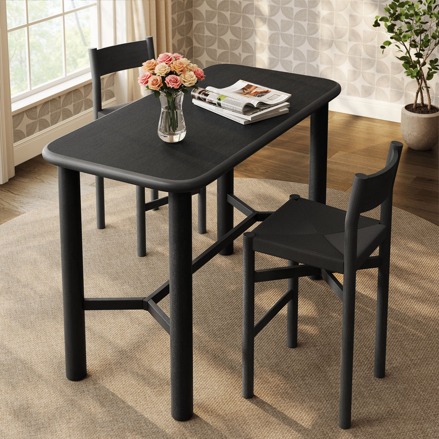 Wells Rectangular 60" Oak Wood Bar Table in Black