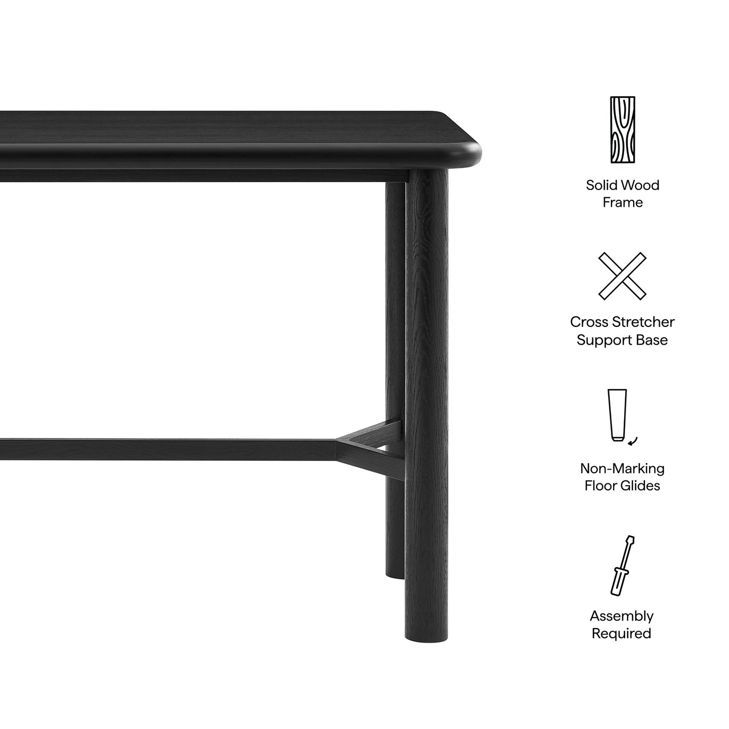 Wells Rectangular 60" Oak Wood Bar Table in Black