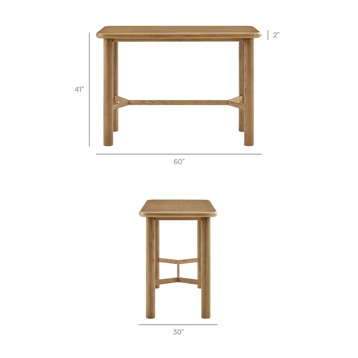Wells Rectangular 60" Oak Wood Bar Table in Weathered Oak