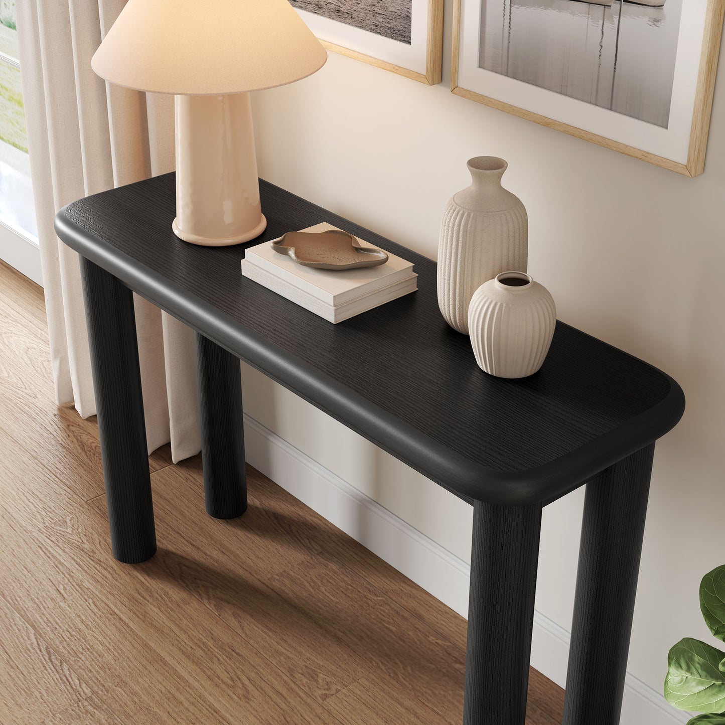 Wells Oak Wood Console Table in Black