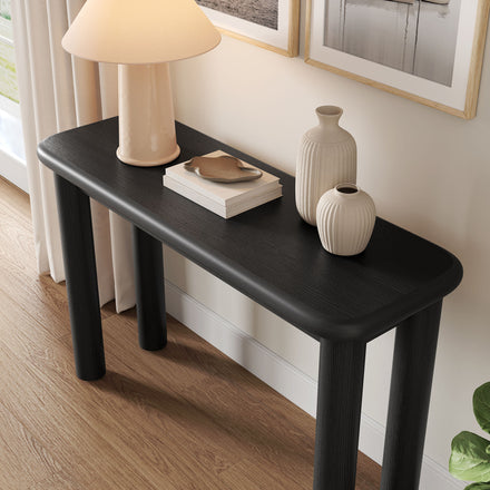 Alvia Oak Wood Console Table in Black