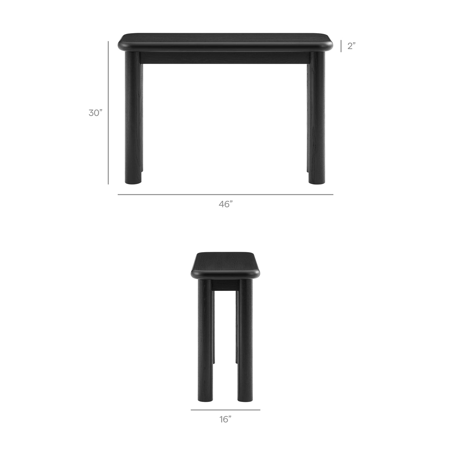 Wells Oak Wood Console Table in Black