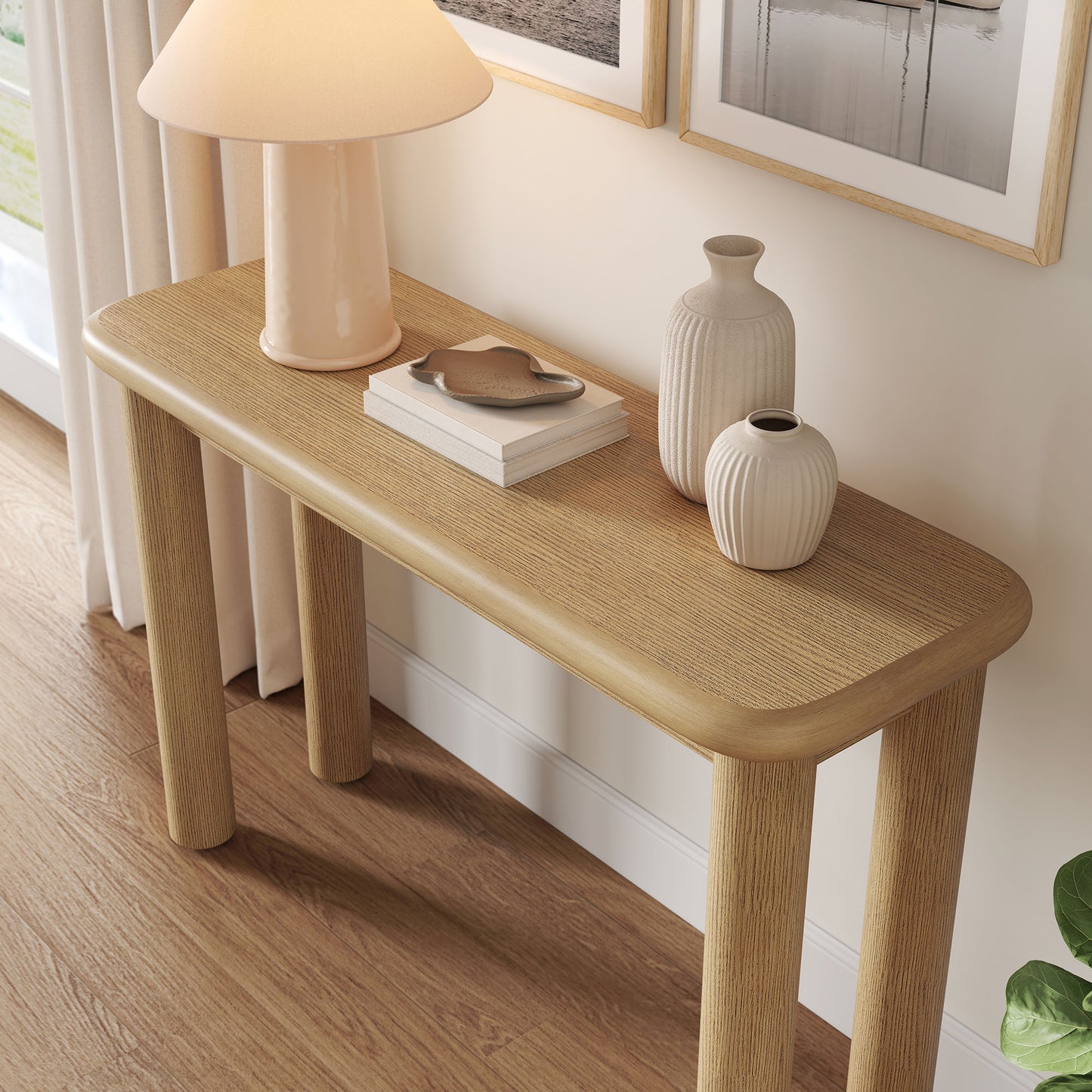 Wells Oak Wood Console Table in Weathered Oak