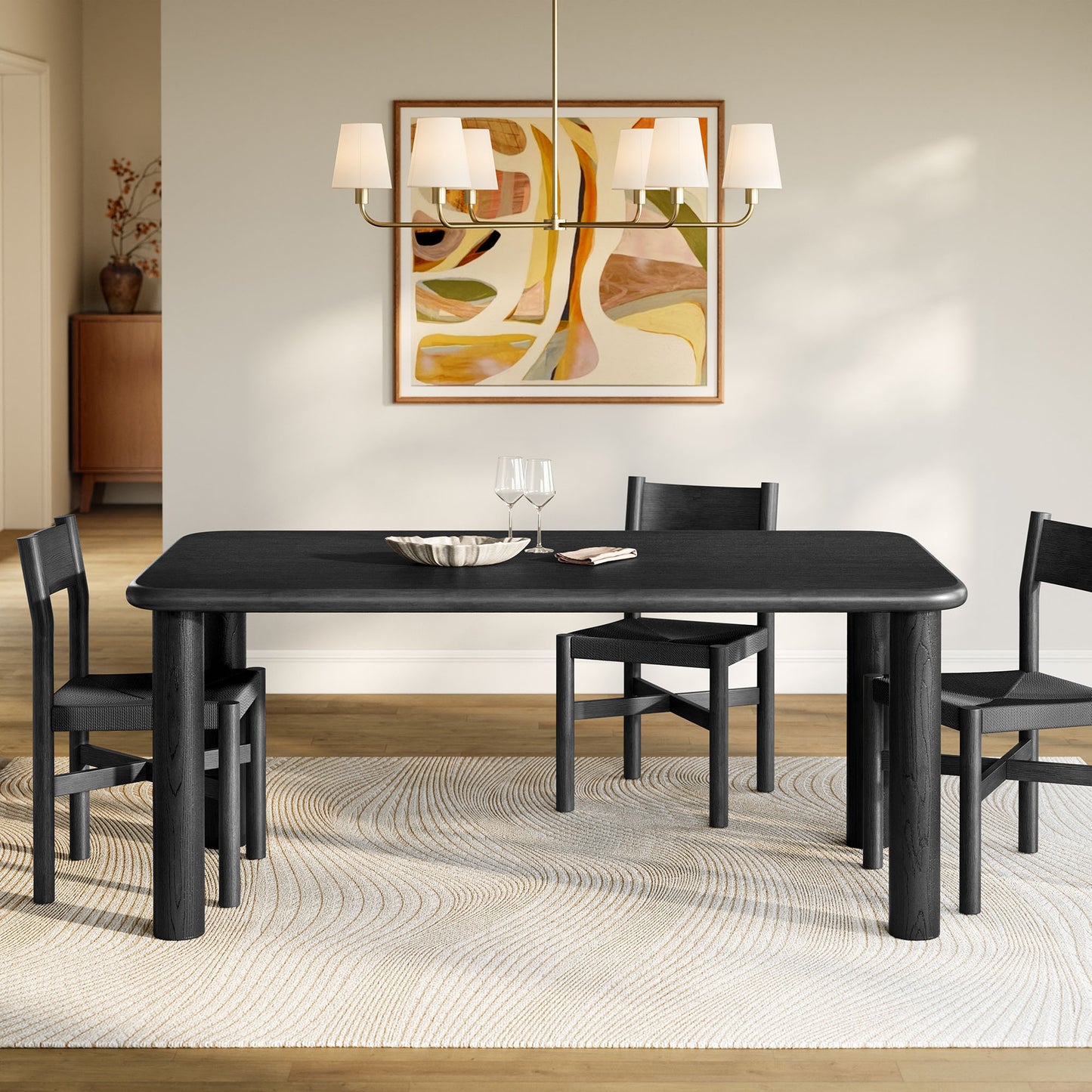 Wells 72" Rectangular Oak Wood Dining Table in Black